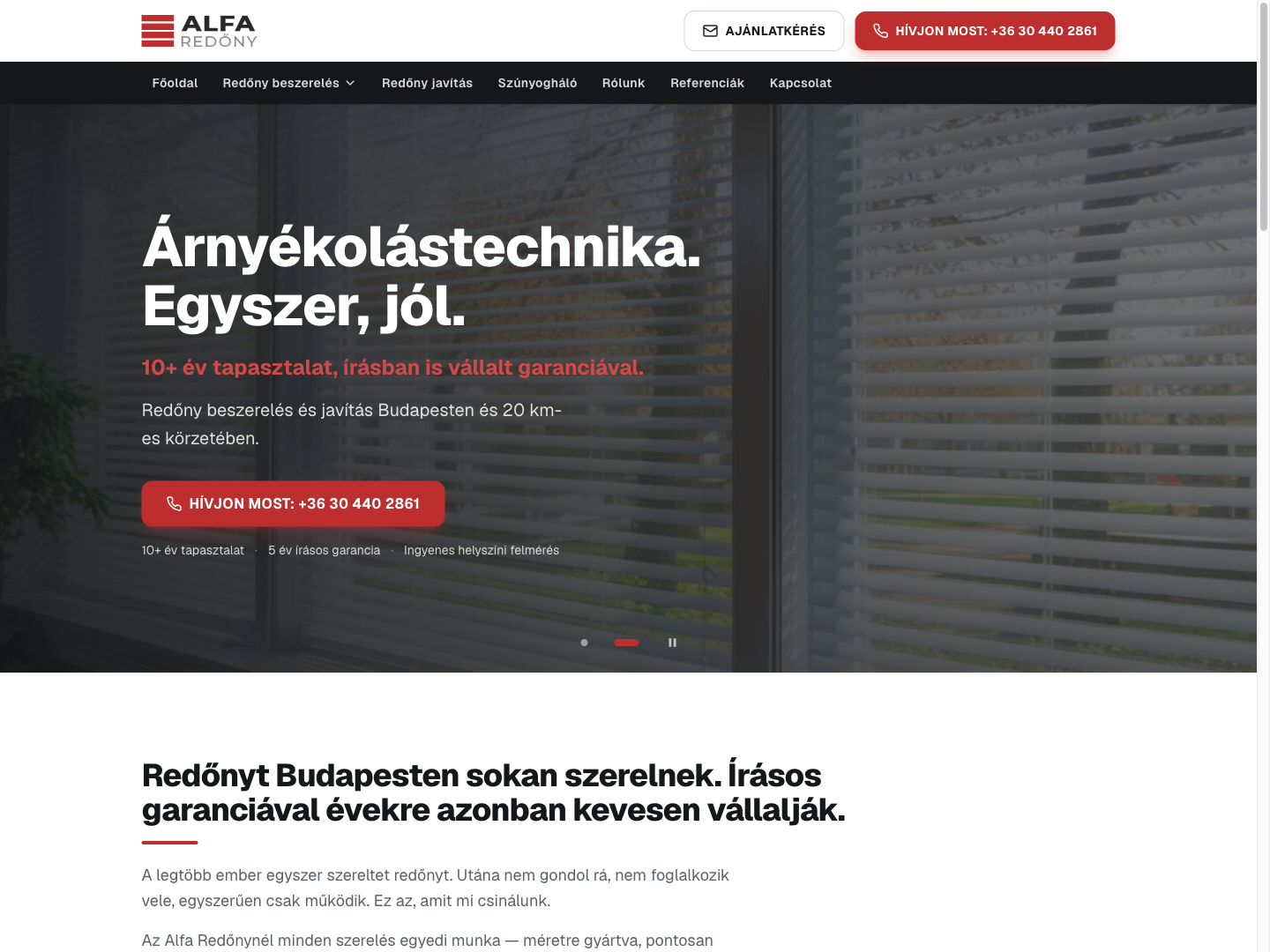 Alfa Redőny featured services: shutter installation and repair