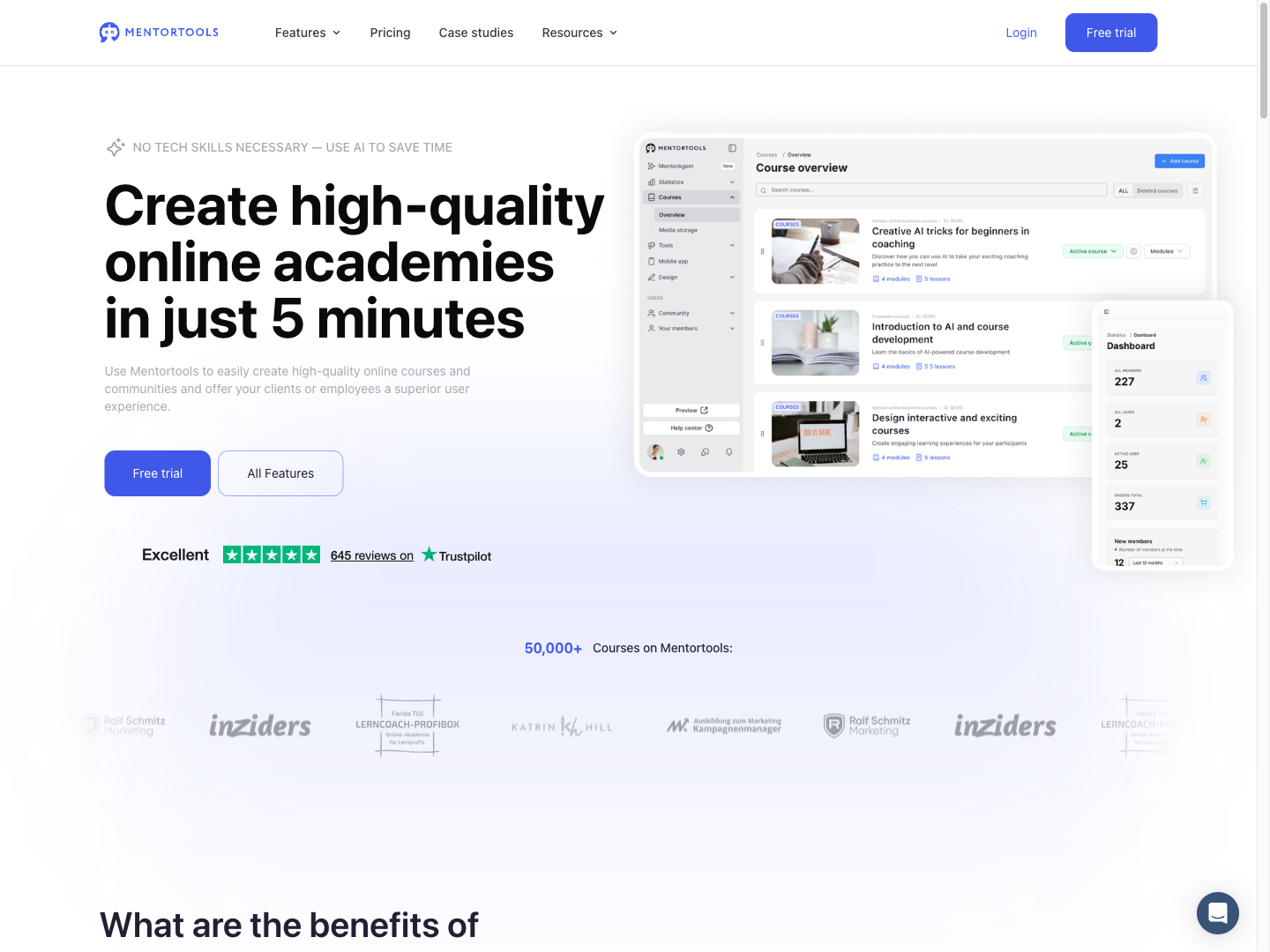 The Mentortools e-learning platform website