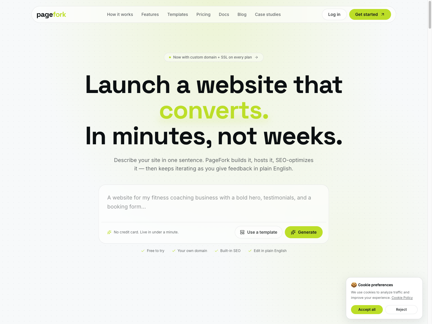 PageFork AI website builder